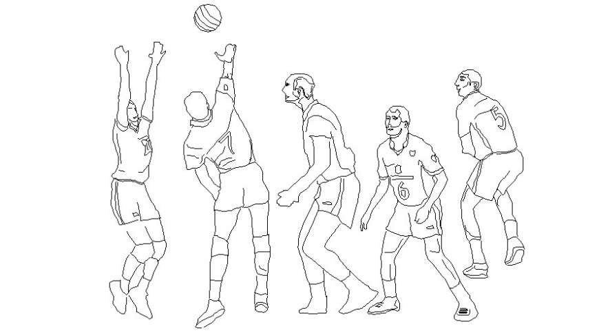 2d drawings details of football player people block dwg file