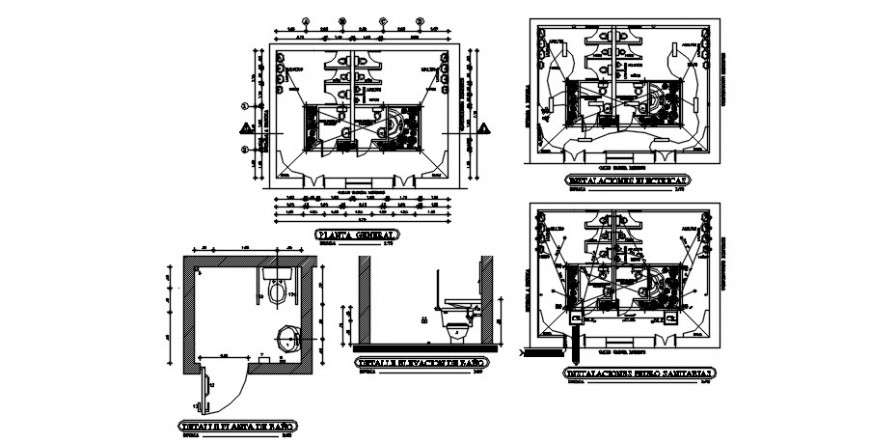 2d Drawings details of sanitary toilet area center line plan dwg file