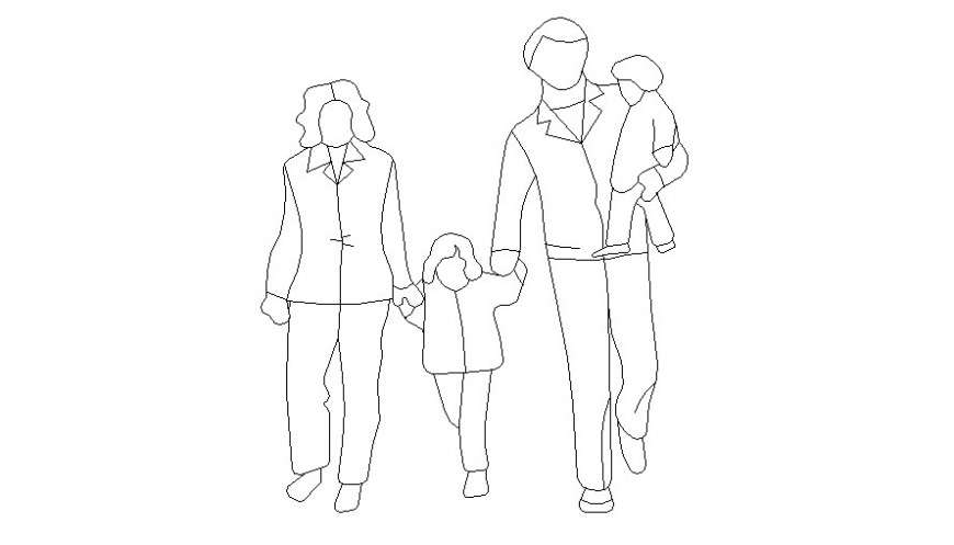 2D human couple with children figures cad model AutoCAD file
