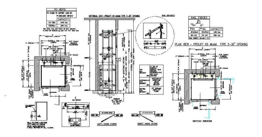 2d view elevator block section and plan detail CAD mechanical unit block autocad file