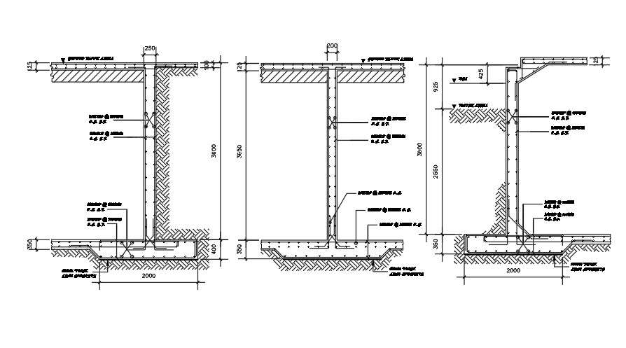 2m length of the footing section drawing