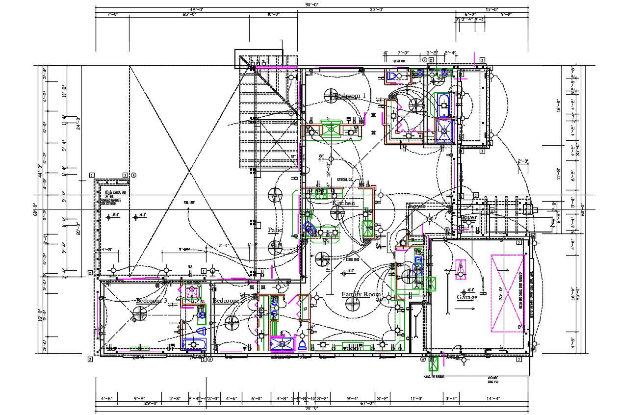 3 BHK House Electrical Layout Plan