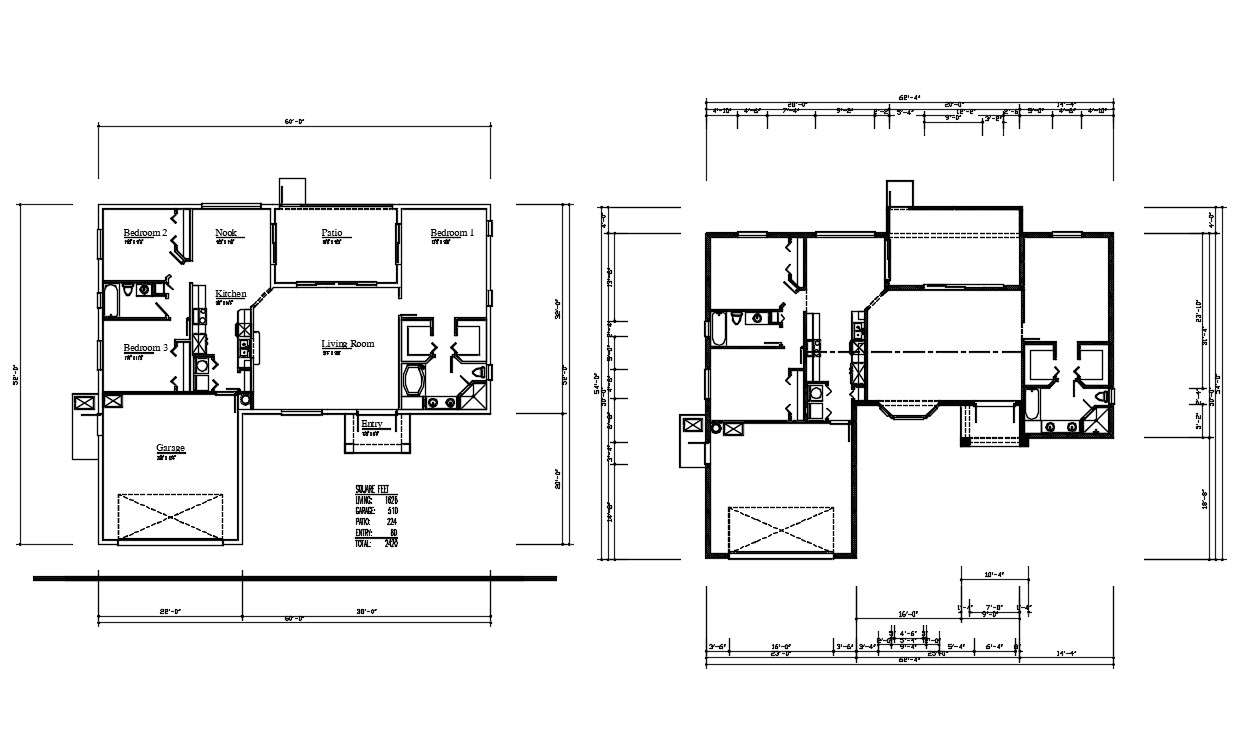 3 BHK House Floor Plan DWG File