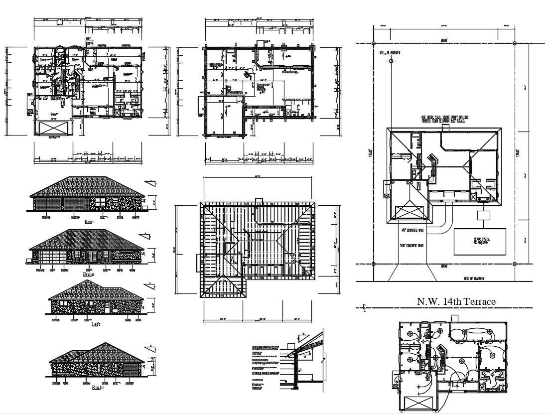 3 BHK Residence House Plan DWG File