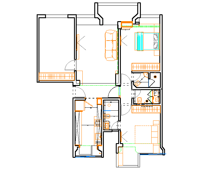 3 BHK house plan dwg file