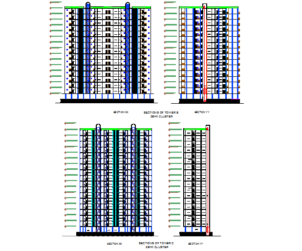 3 BHK tower B and 2 BHK tower C apartment flat detail dwg file