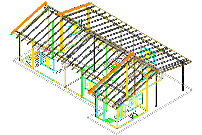 3 D house plan detail dwg file