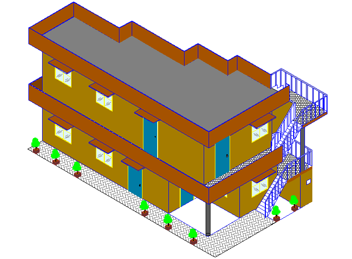 3 D house plan detail dwg file