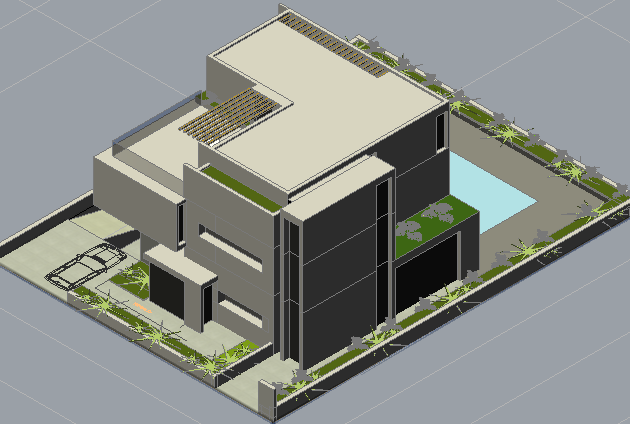 3 D modern house detail dwg file