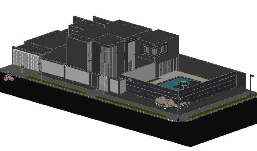3 D modern house detail dwg file