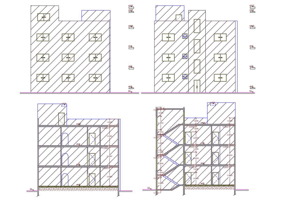 3 Storey Apartment Building Design CAD Drawing