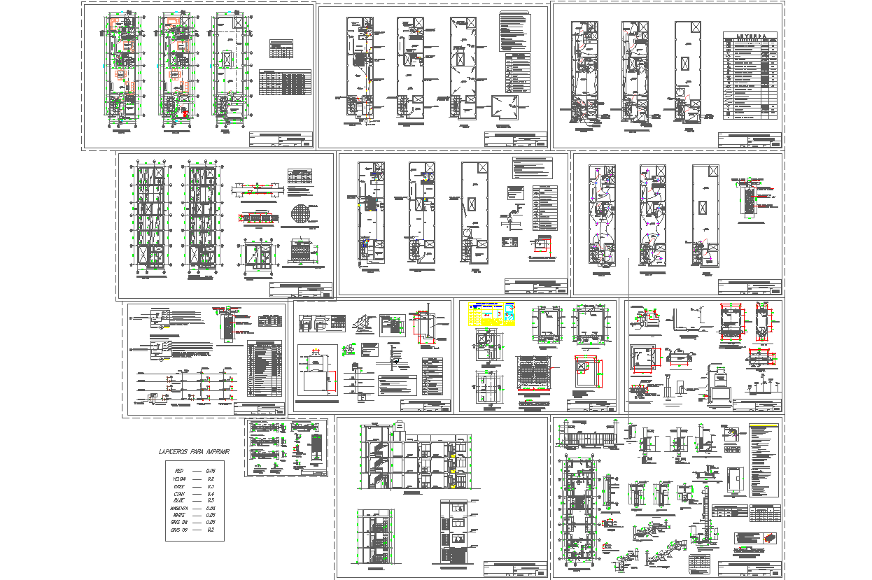 3 floor apartment design in autocad dwg files