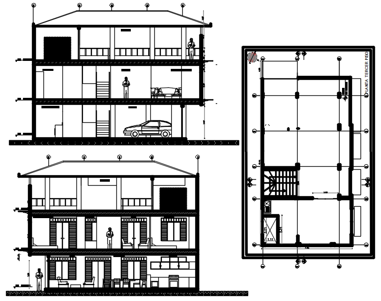 3 storey residential house design in autocad 