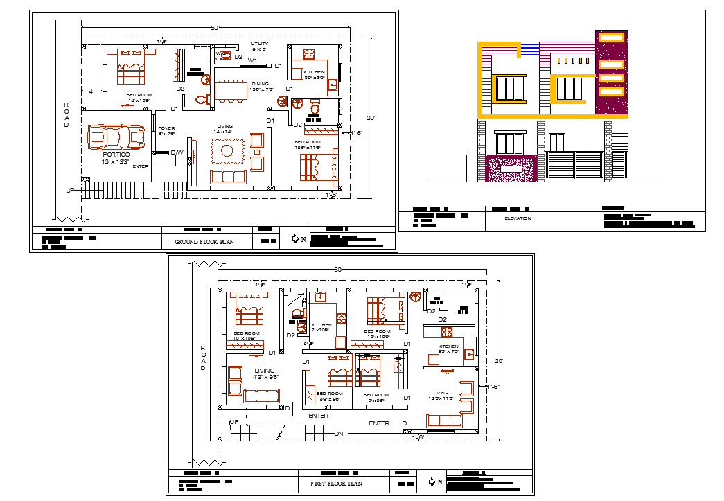 30X50 House plan autocad files