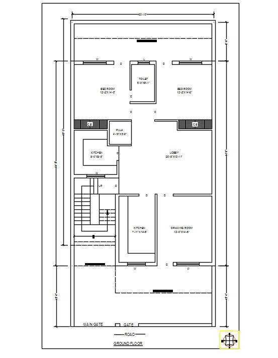 30 X 44 Feet house ground Floor Plan DWG file