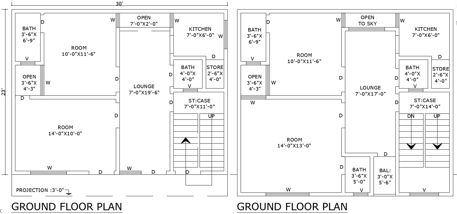 30ft X 23ft Ground Floor House Plan Design AutoCAD DWG Download