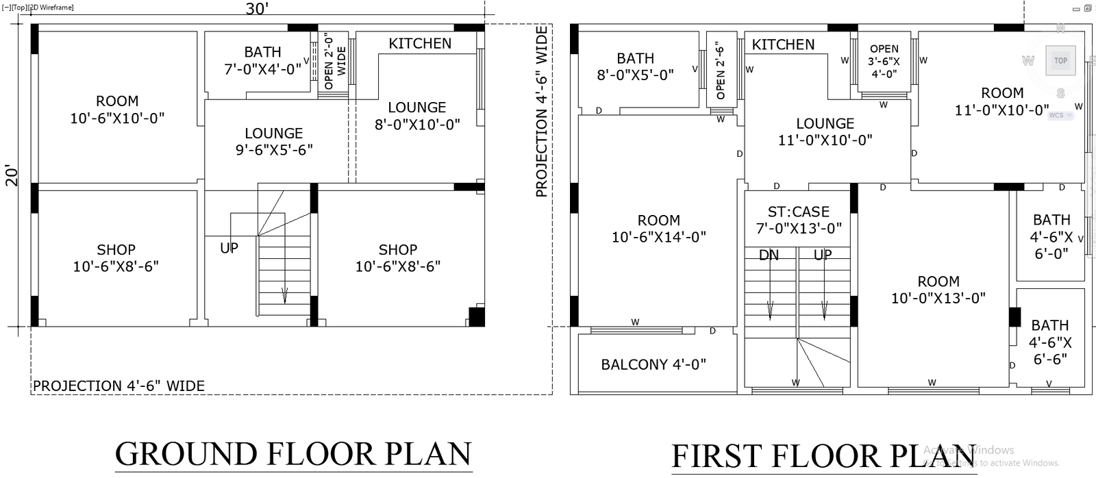 30x20 Mixed-Use House Plan with Shop in AutoCAD File