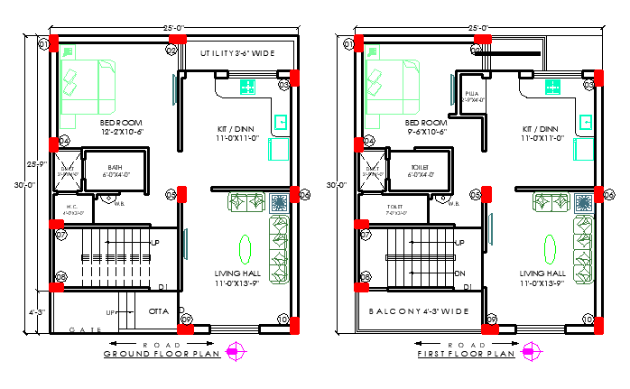 30'x25' Single-Storey House Plan with Modern Room Layout
