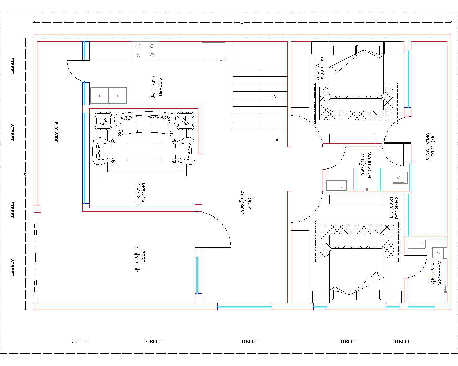 30'x46' House Layout Plan Ground Floor