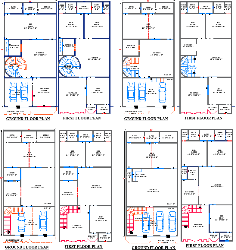 30'x60' House Floor Plans with Detailed Ground and First Floors