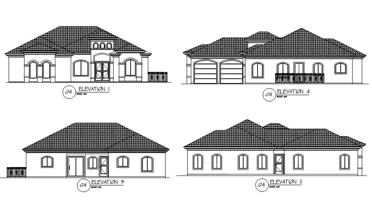 3100 Square Feet House Building Elevation Drawing Download DWG File