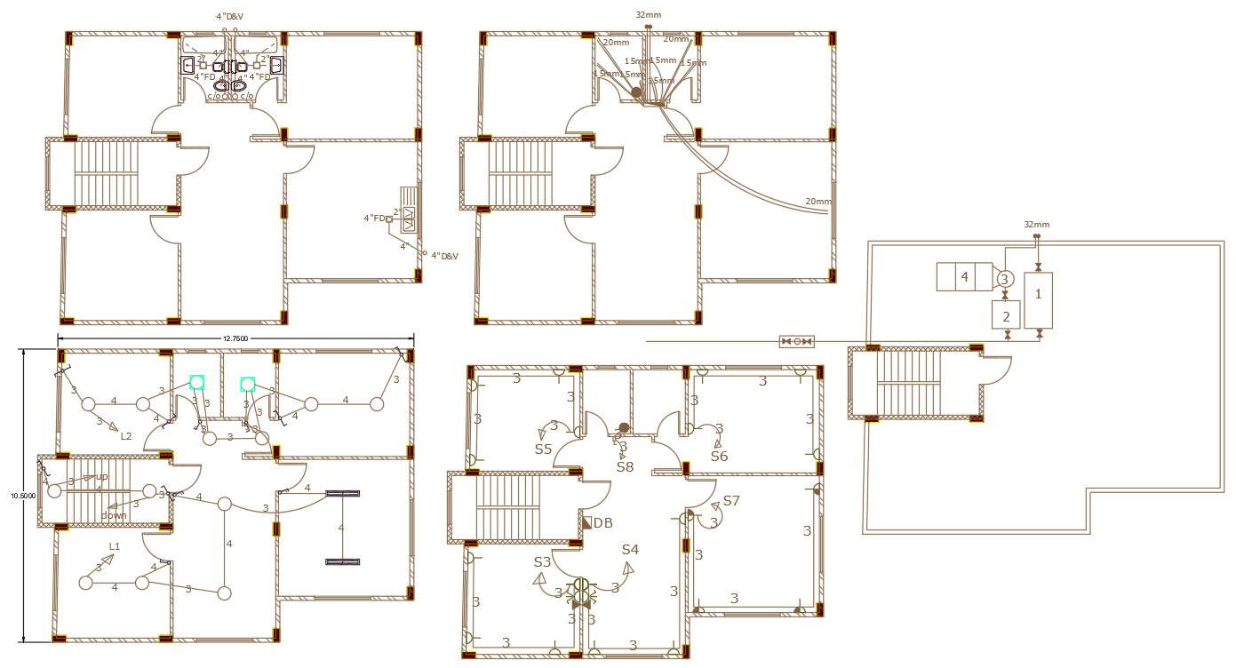 32 By 45 Feet House Electrical And Plumbing Plan Design 