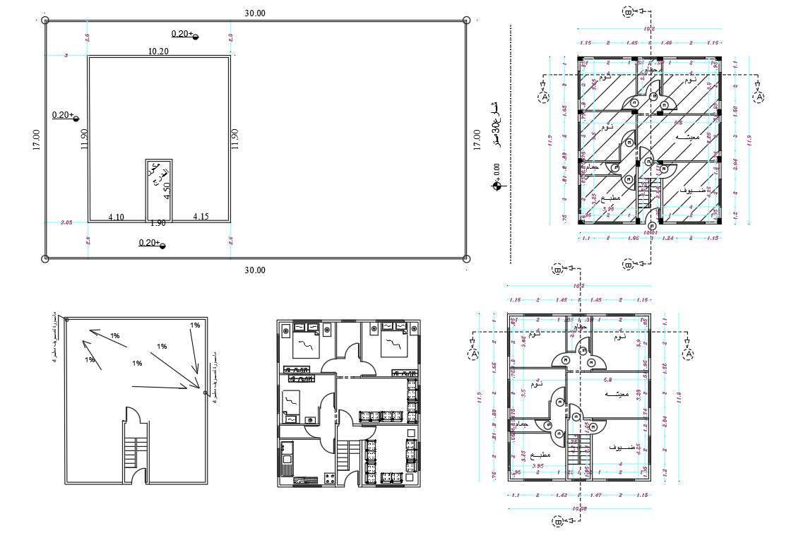 32' X 36' Feet 3 Bedroom House Plan Design DWG