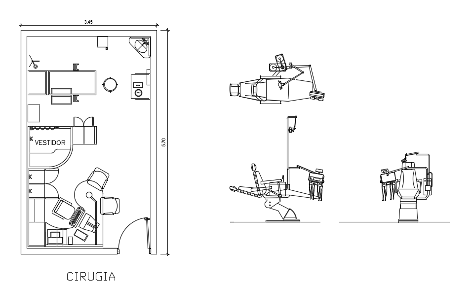 3450x5700mm hospital surgery room plan