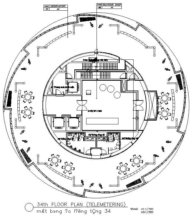 34th floor plan of telemetering in AutoCAD 2D drawing, CAD file, dwg file