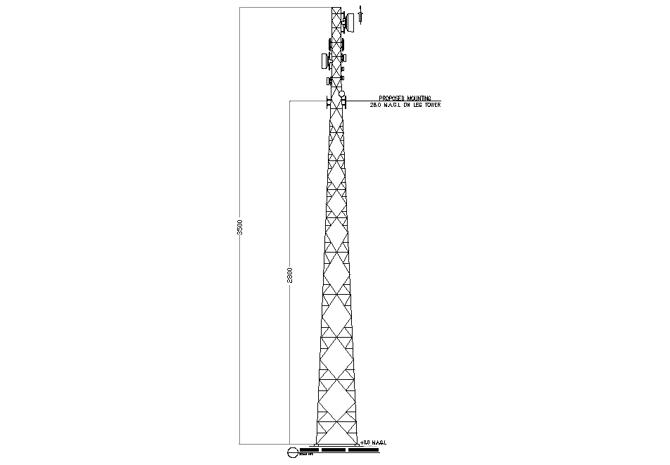 3500 height telephone network tower diagram,Download autocad DWG file.