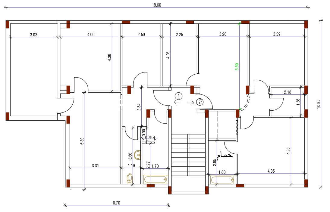 35 X 64 Feet House Plan For 2 Bedrooms DWG File