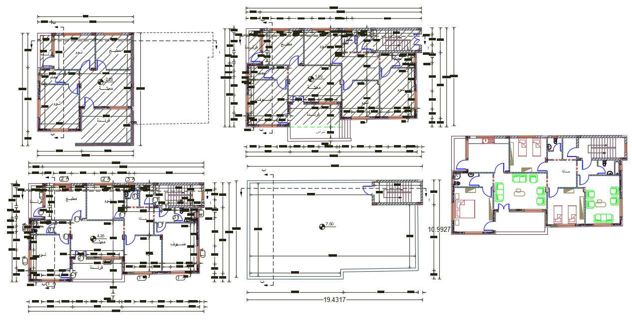 36 X 63 Feet House Furniture Layout Plan DWG File 