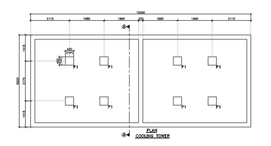  Detail CAD Model 39 ' x16' Cooling Tower DWG Drawing