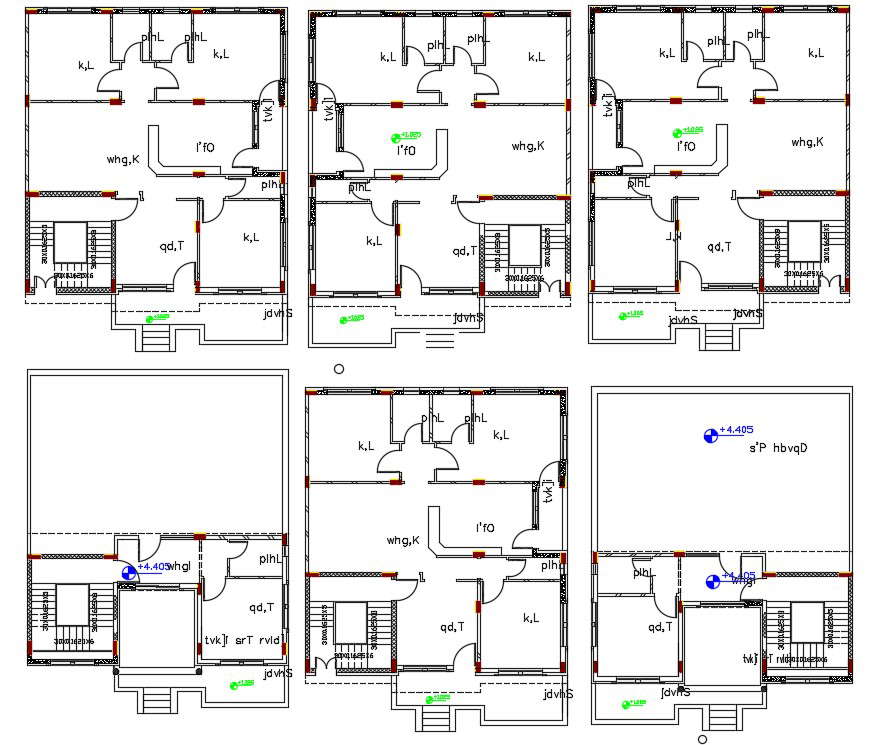 3 BHK Bungalow Plan With Column Layout Drawing 