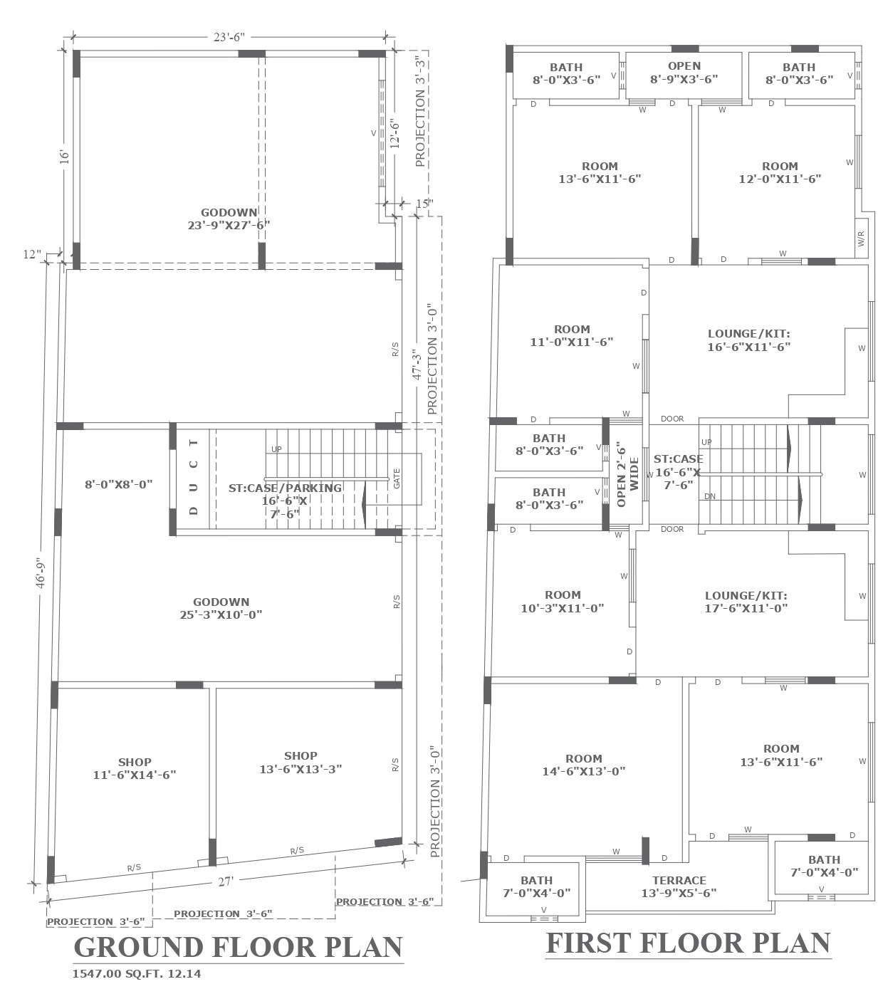 DWG File Showing 3BHK and Shop Floor Layout Design