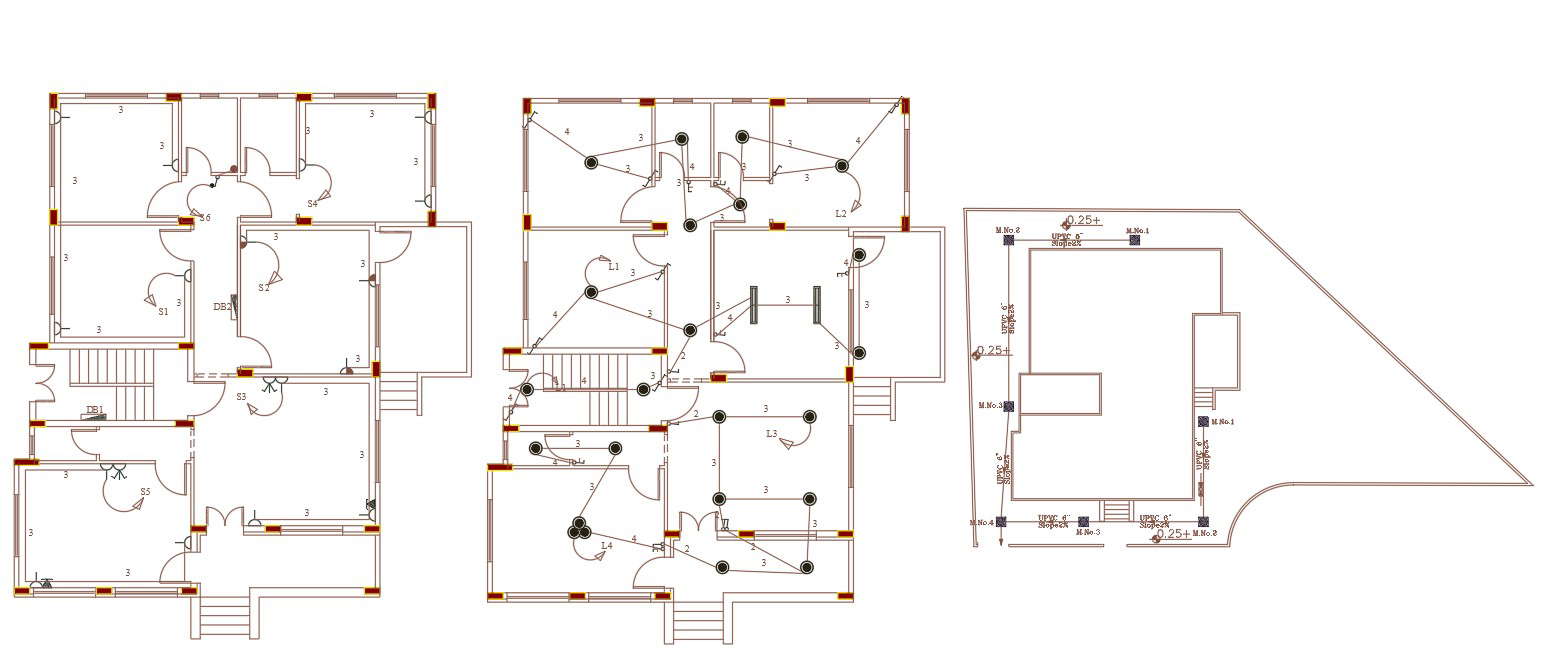 3 BHK House Electrical Plan Design DWG File
