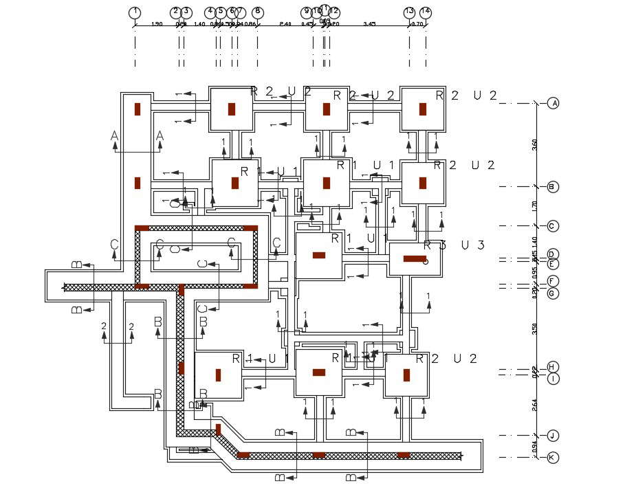 3 BHK House Foundation Plan Design DWG File 