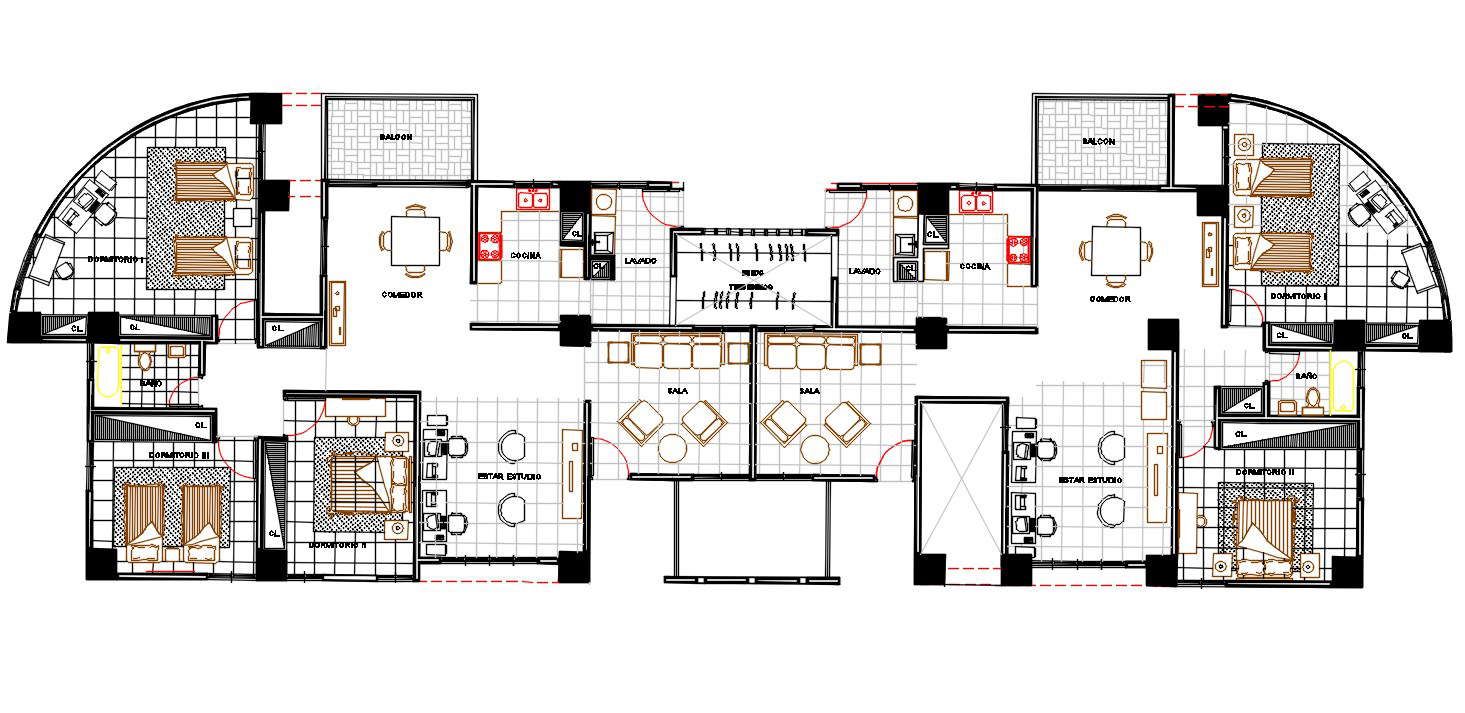 3 BHK House Plan With Furniture Space Planning AutoCAD File
