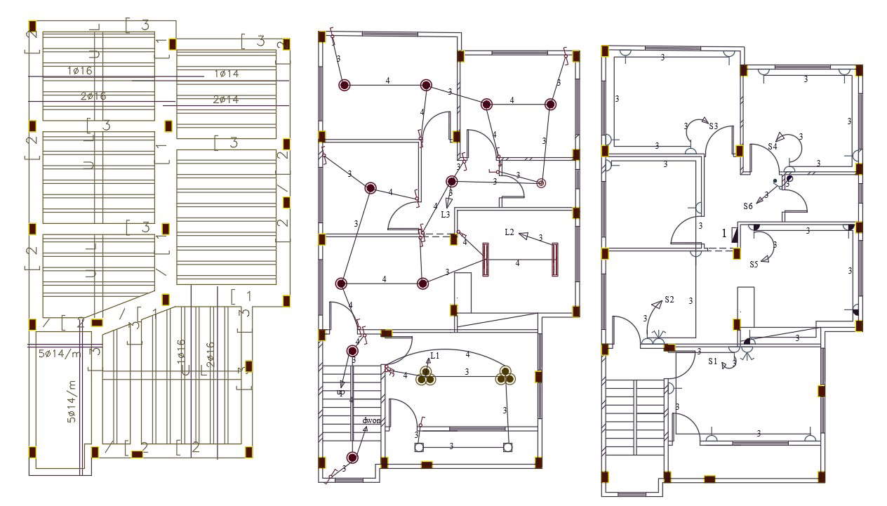 3 Bedroom House Electrical Layout Plan Design DWG File