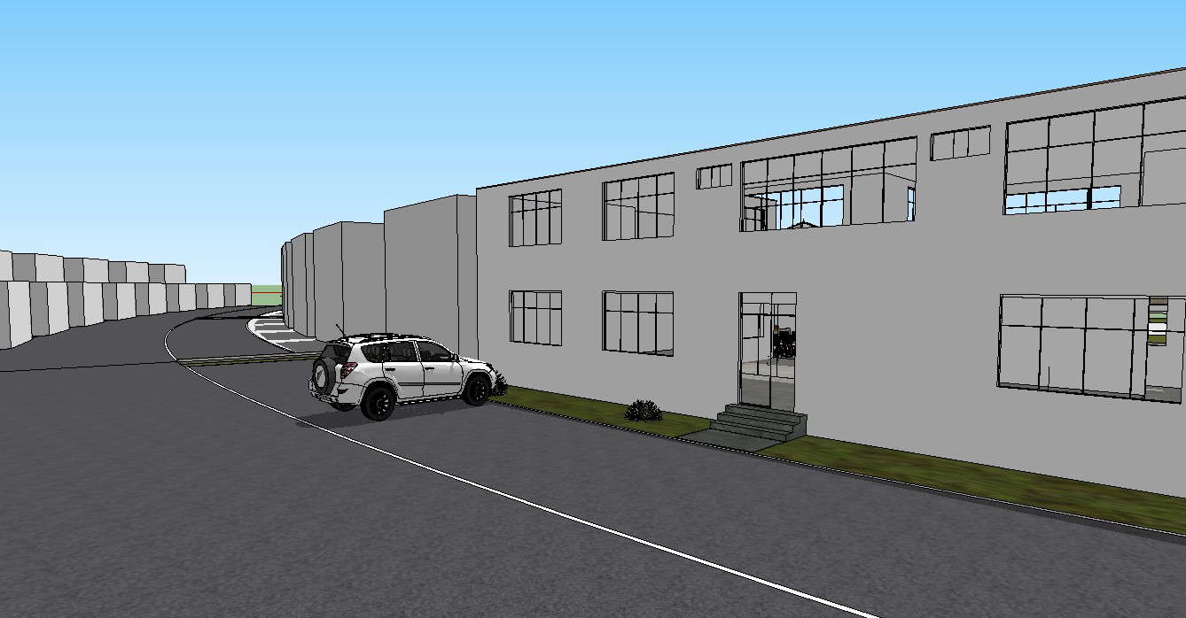 3D Factory Building Design With Car Parking SKP File
