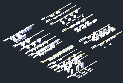 3D block of office equipment design drawing