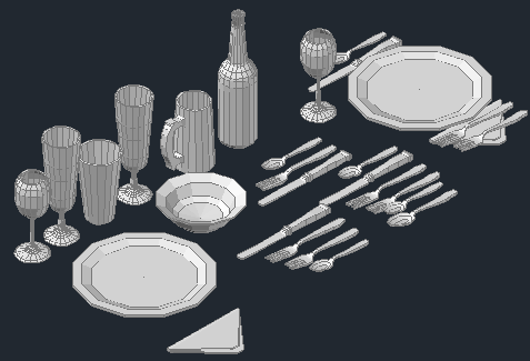 3D blocks table ware Cutlery design drawing