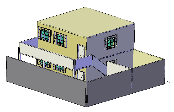 3D drawing of One family house modern 2 storeys design drawing