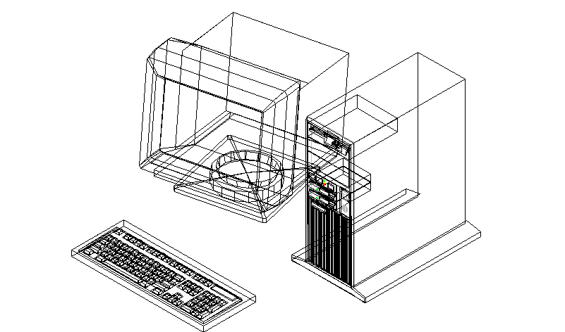 3D image of a computer with keyboard and CPU