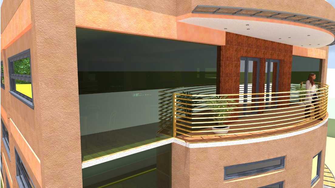 3D image view of a high rise building dwg file