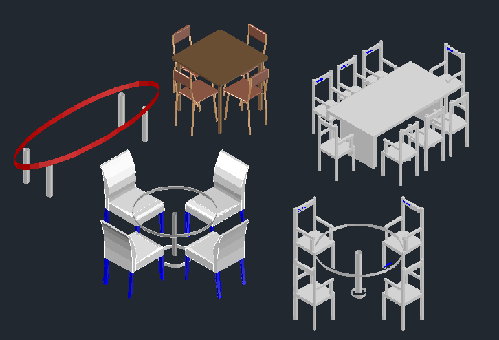 3D View of Dining Table Set DWG File for CAD Interiors