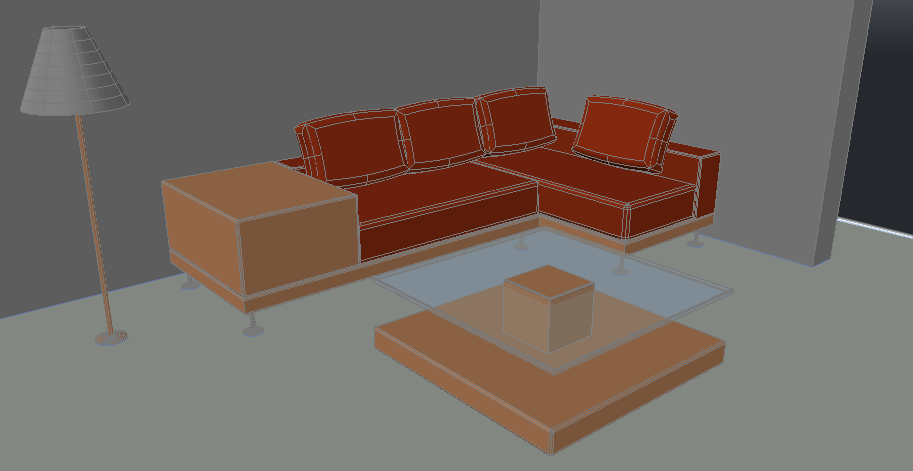 3D view of a living room. 
