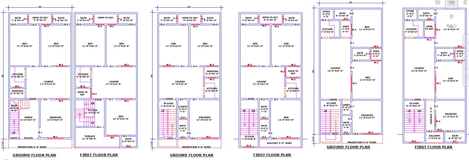 3 Exclusive 25x50 House Plans in AutoCAD DWG Format