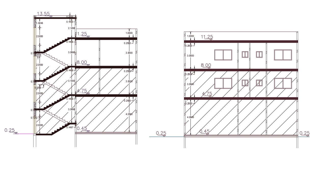 3 Storey Apartment Building Free Section CAD Drawing