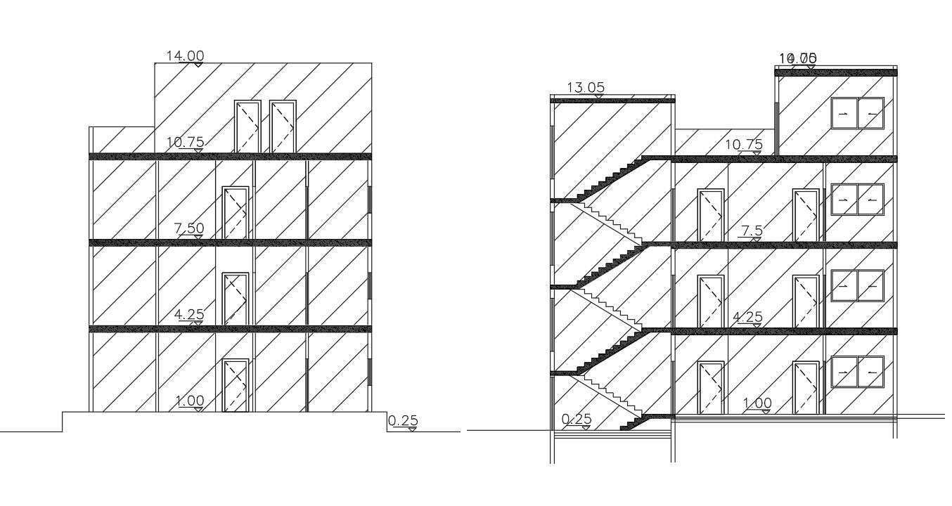 3 Storey Apartment Section Drawing DWG File
